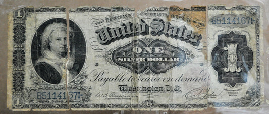 1886 1 Dollar Silver Certificate Martha Washington Note - Good (G), Torn - First Issue - Rare 1886 One Dollar Washington Note - Fr.215