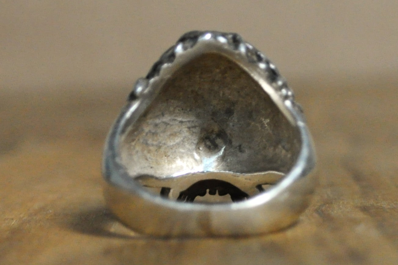 Vintage Biker Gothic Skull Ring - Size 9 - Stamped and Tested Sterling Silver - Military Ring - Skull with Grenades and Helmet - Heavier Ring