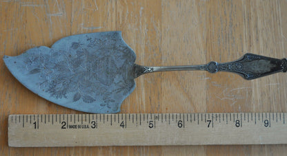 Antique Silverware Cake Server -Victorian Engraved Pie Server - Vintage Floral Motif Pastry Server