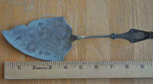 Antique Silverware Cake Server -Victorian Engraved Pie Server - Vintage Floral Motif Pastry Server