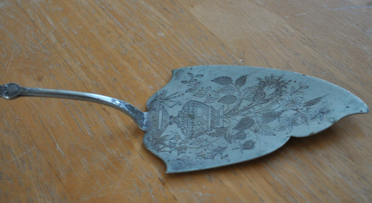 Antique Silverware Cake Server -Victorian Engraved Pie Server - Vintage Floral Motif Pastry Server