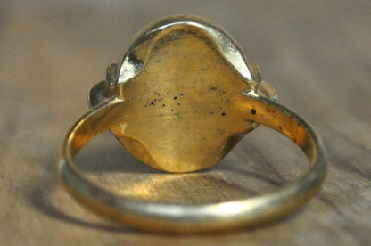 Avon Gold-Tone Ring with Black Enamel and Faux Fire Opal - Antique Faux Fire Opal Gold Toned Ring