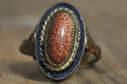 Vintage Goldstone Ring Costume Jewelry - Antique Costume Jewelry Oval Goldstone Ring