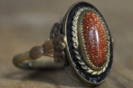 Vintage Goldstone Ring Costume Jewelry - Antique Costume Jewelry Oval Goldstone Ring