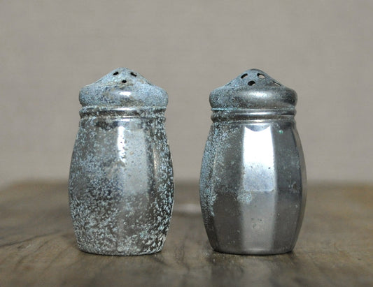 Antique Baronial Plate Mini Salt and Pepper Shakers 2pc Set - Two Piece Set Baronial Plated Salt and Pepper Shakers