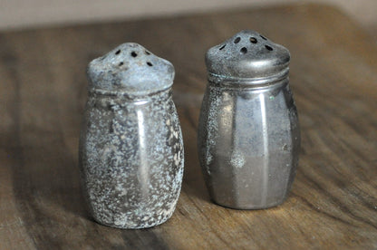 Antique Baronial Plate Mini Salt and Pepper Shakers 2pc Set - Two Piece Set Baronial Plated Salt and Pepper Shakers