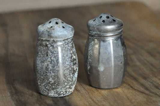 Antique Baronial Plate Mini Salt and Pepper Shakers 2pc Set - Two Piece Set Baronial Plated Salt and Pepper Shakers