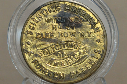 1868 N.Y. Munn & Co. Scientific American Solicitor of Patents Shell Card Token - Rare 1868 Munn & Co. Patent Solicitor Token
