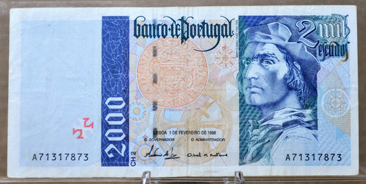 1996 Bank of Portugal 2000 Escudos Note - Feb 1st, 1996 Date - 1996 Portuguese Two Thousand/ Dos Mil Escudos Banknote - P#189b