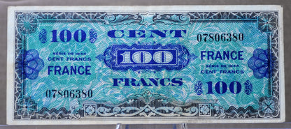 1944 France Allied Military 100 Franc Note - 2nd Issue - No Series Number - 1944 French One Hundred Francs Banknote - P#123a
