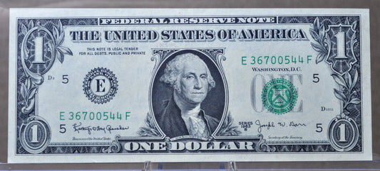 1963-B Federal Reserve 1 Dollar Fancy Serial Note - 36700544 - Rarer Barr Signature - 1963B One Dollar Green Seal Note - Fr#1902-E