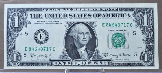 1963-B Federal Reserve 1 Dollar Fancy Serial Note - Richmond (E) Issue - Rarer Barr Signature - 1963B One Dollar Green Seal Note - Fr#1902-E