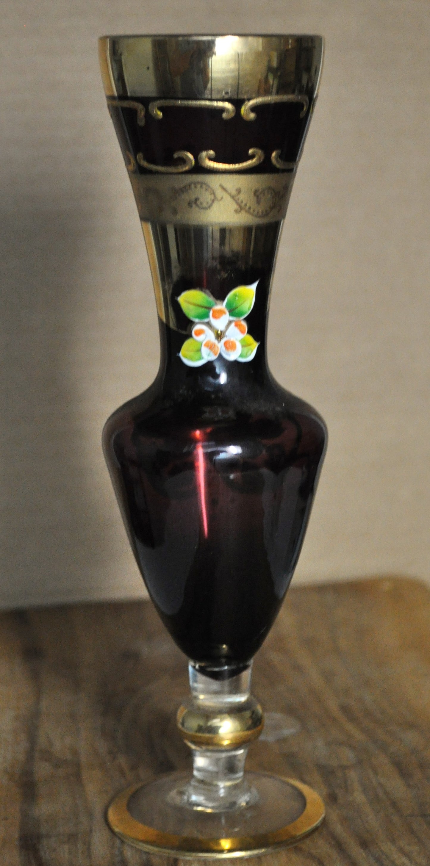 Vintage Glass Works Hand-Blown Burgundy Floral Vase - Antique Burgundy Floral Vase Hand-Blown Glass Works;