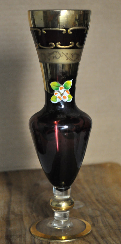 Vintage Glass Works Hand-Blown Burgundy Floral Vase - Antique Burgundy Floral Vase Hand-Blown Glass Works;