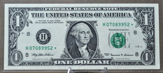 1999 Federal Reserve 1 Dollar Fancy Serial STAR Note - (H) St. Louis - 07089952 - 1999 One Dollar Green Seal Star Note - Fr#1925-H*