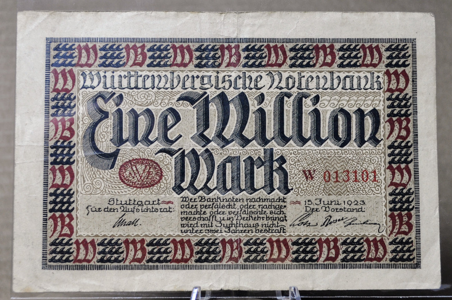 1923 Wurttembergische Notenbank 1 Million Marks Notgeld - Rarer German Inflation Note - 1923 Germany One Million Mark Note - P#S986