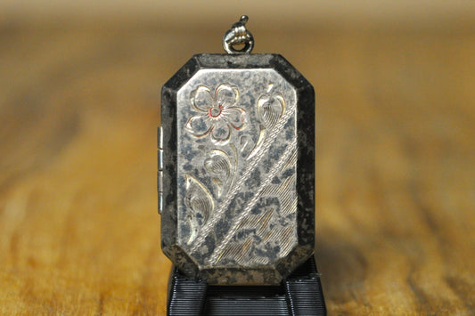 Vintage Victorian Floral Locket Pendant - Stamped and Tested Sterling Silver - Picture Locket - Photo Keepsake