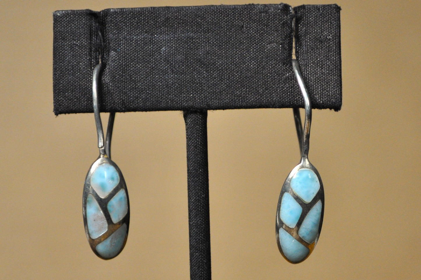 Rare Marahlago Geometric Larimer Inlay Earrings - Stamped and Tested Sterling Silver - Dominican Earrings - Designer Earrings