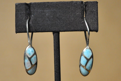 Rare Marahlago Geometric Larimer Inlay Earrings - Stamped and Tested Sterling Silver - Dominican Earrings - Designer Earrings