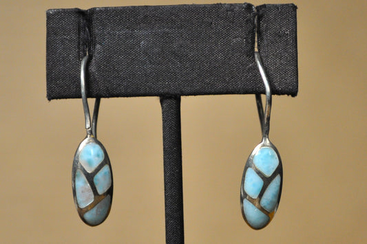 Rare Marahlago Geometric Larimer Inlay Earrings - Stamped and Tested Sterling Silver - Dominican Earrings - Designer Earrings