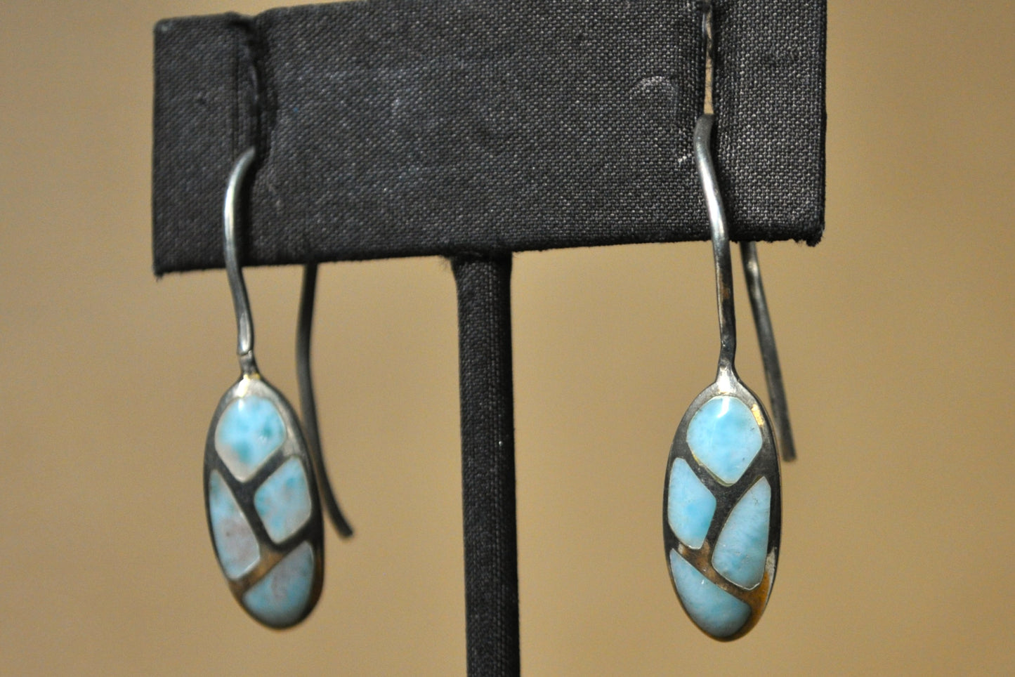 Rare Marahlago Geometric Larimer Inlay Earrings - Stamped and Tested Sterling Silver - Dominican Earrings - Designer Earrings