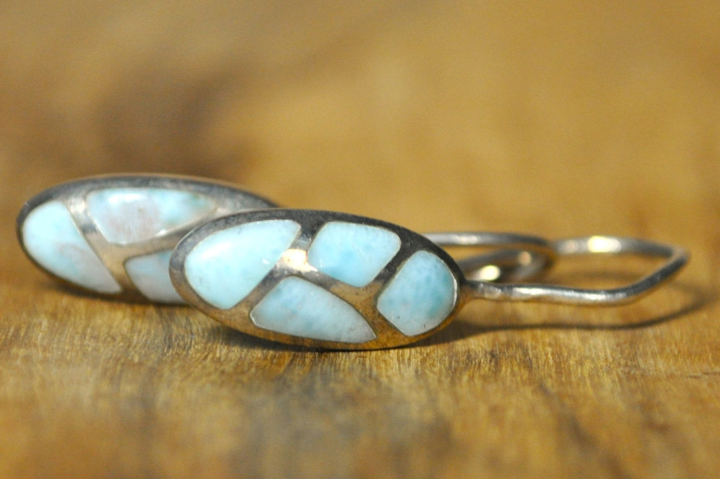 Rare Marahlago Geometric Larimer Inlay Earrings - Stamped and Tested Sterling Silver - Dominican Earrings - Designer Earrings