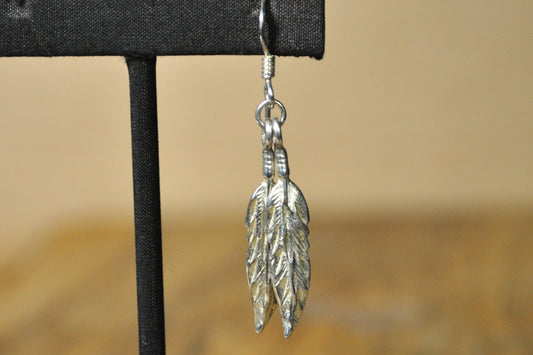 Singular Native American Dual Feather Earring - Stamped and Tested Sterling Silver - Sacred Native Feather Earring - Dangle Earring
