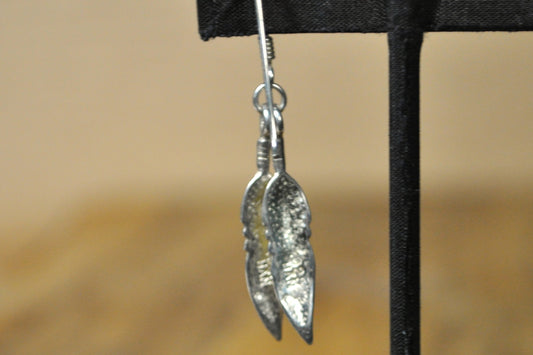 Singular Native American Dual Feather Earring - Stamped and Tested Sterling Silver - Sacred Native Feather Earring - Dangle Earring