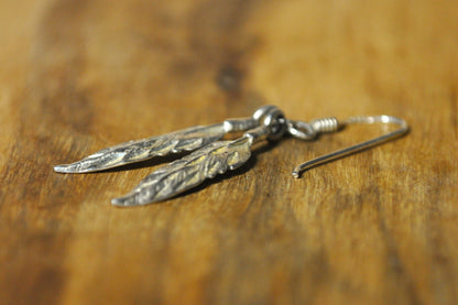 Singular Native American Dual Feather Earring - Stamped and Tested Sterling Silver - Sacred Native Feather Earring - Dangle Earring