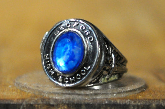 Vintage Medford High School Class Ring Charm - Stamped and Tested Sterling Silver - Medford Mustangs Class Ring Charm - Class Ring Necklace Charm