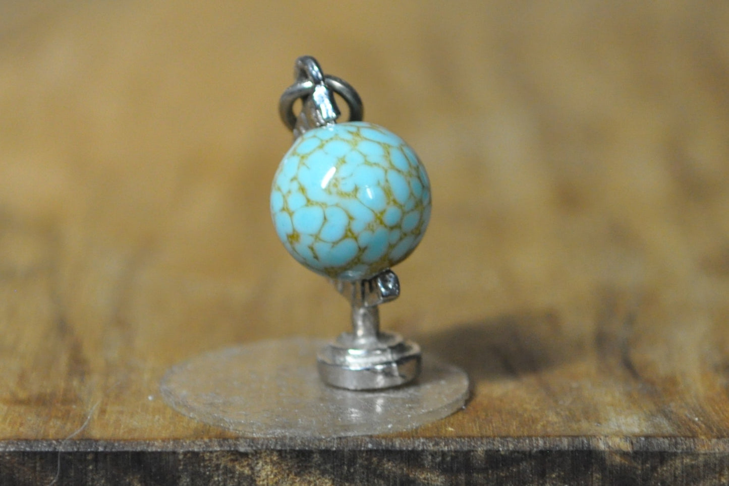 Spinning Blue Turquoise Globe Charm - Tested Sterling Silver - Moveable Charms - World and Travel Charms