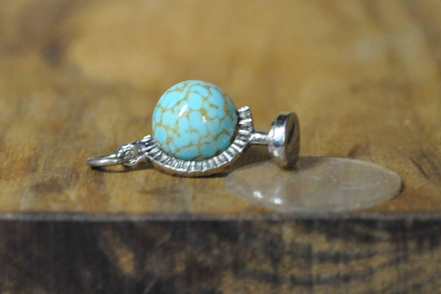 Spinning Blue Turquoise Globe Charm - Tested Sterling Silver - Moveable Charms - World and Travel Charms