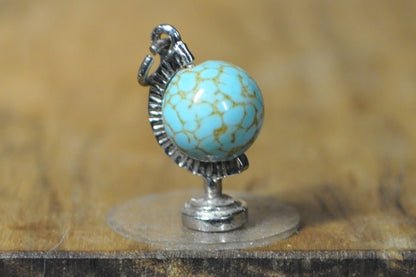 Spinning Blue Turquoise Globe Charm - Tested Sterling Silver - Moveable Charms - World and Travel Charms