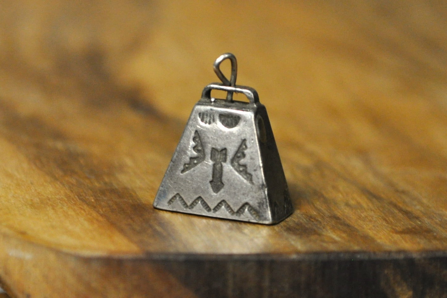 Sterling Silver Native American Designed Cowbell Charm - Tested Sterling Silver - Vintage Native Cowbell Charm