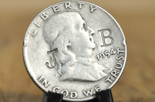 1954-D Franklin Half Dollar Counter Stamped "J, B" - Countermarked 1954 Franklin Half Dollar J B