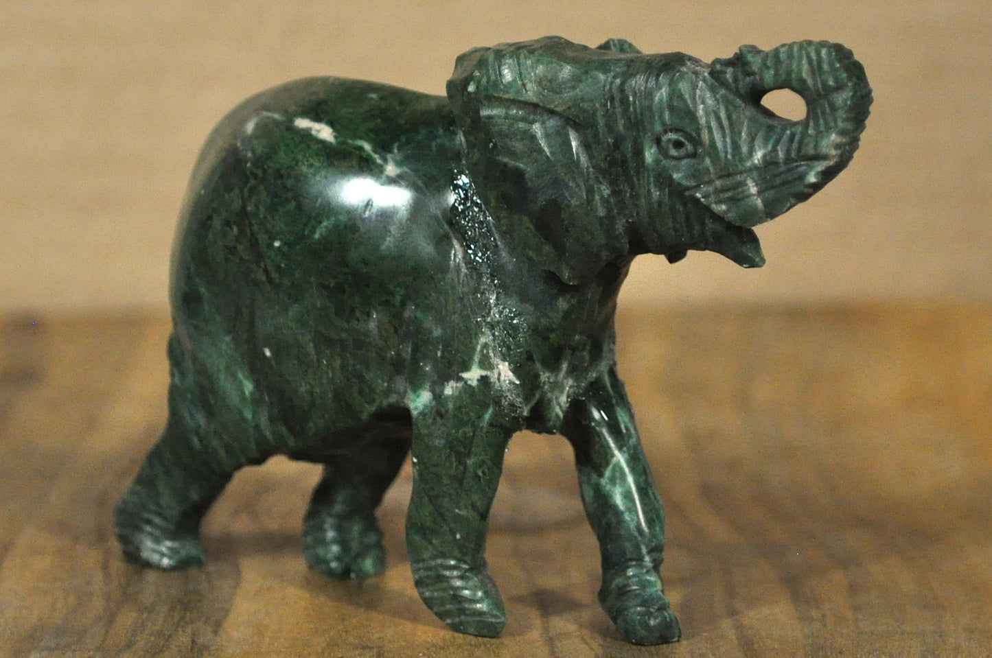 Green Soapstone Elephant Decorative Figurine - Soapstone Handmade Green Elephant Figure