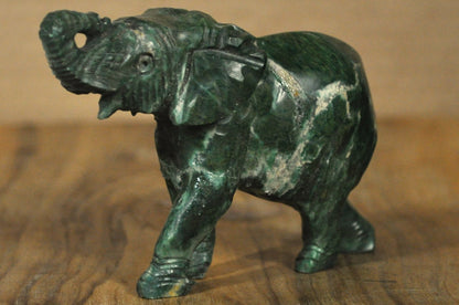 Green Soapstone Elephant Decorative Figurine - Soapstone Handmade Green Elephant Figure