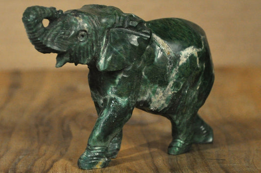 Green Soapstone Elephant Decorative Figurine - Soapstone Handmade Green Elephant Figure