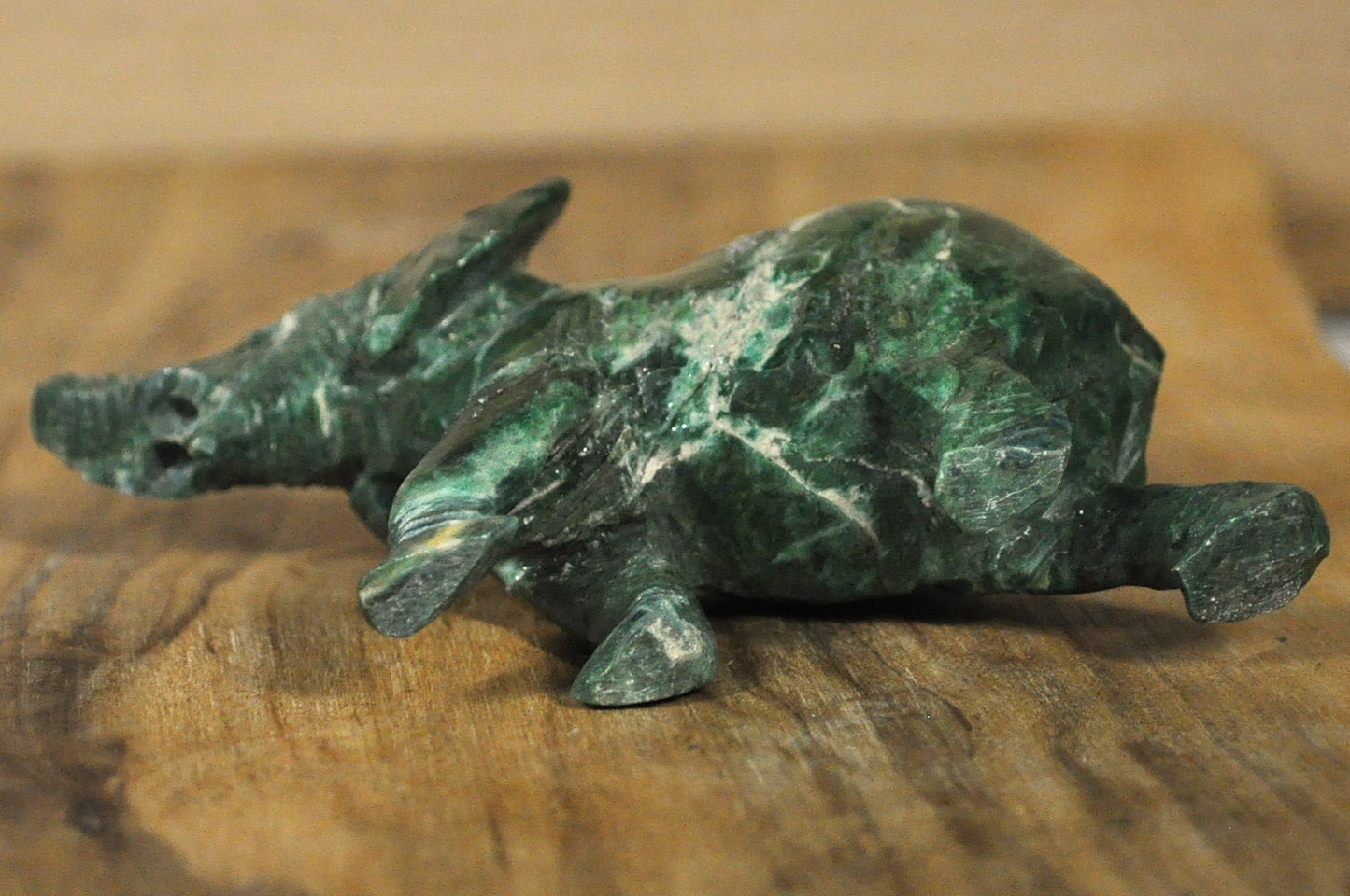 Green Soapstone Elephant Decorative Figurine - Soapstone Handmade Green Elephant Figure
