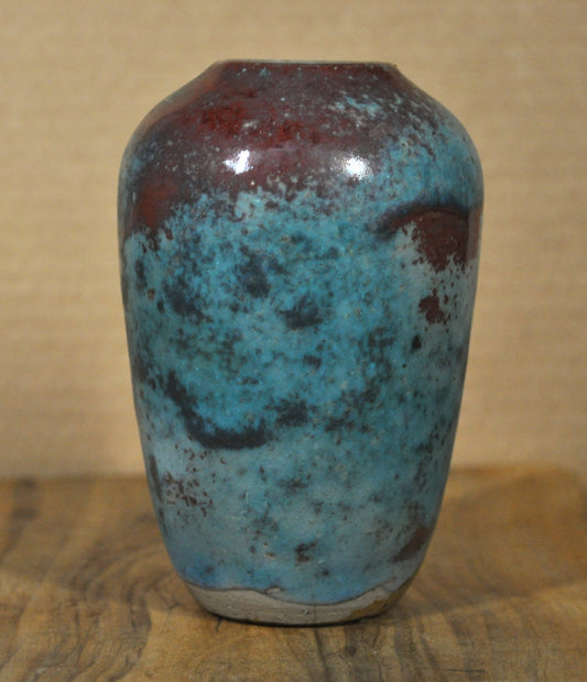 Antique Jugtown Pottery Chinese Blue/Red Vase - Vintage Pottery Vase Jugtown Chinese Blue Glaze