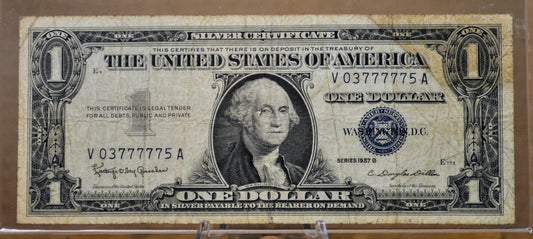 1957B Fancy Serial Number Lucky 7s 1 Dollar Silver Certificate - 03777775 - 1957 B One Dollar Blue Seal Fancy Serial Note - Fr#1621