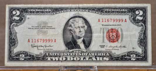 1963 U.S. Legal Tender 2 Dollar Fancy Repeater Serial Number Note - 11679999 - 1963 Two Dollar Fancy Serial Red Seal Note - Fr#1513