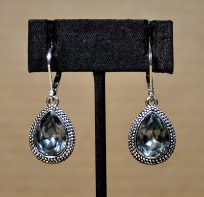 Elegant Napier Silver Toned Teardrop Aqua Blue Crystal Dangle Earrings - Vintage 1990s Napier Light Blue Silvertone Teardrop Earrings