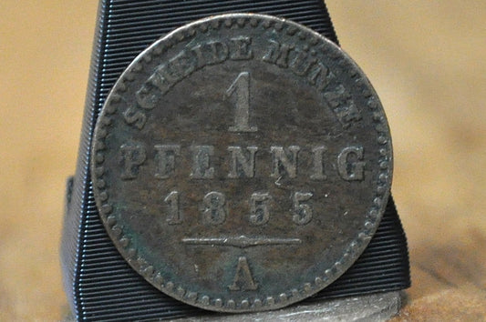 Rarer 1855 Kingdom of Prussia 1 Pfennig - XF Condition - Berlin Mint - Frederick William IV of Prussia - 1/360th Thaler -