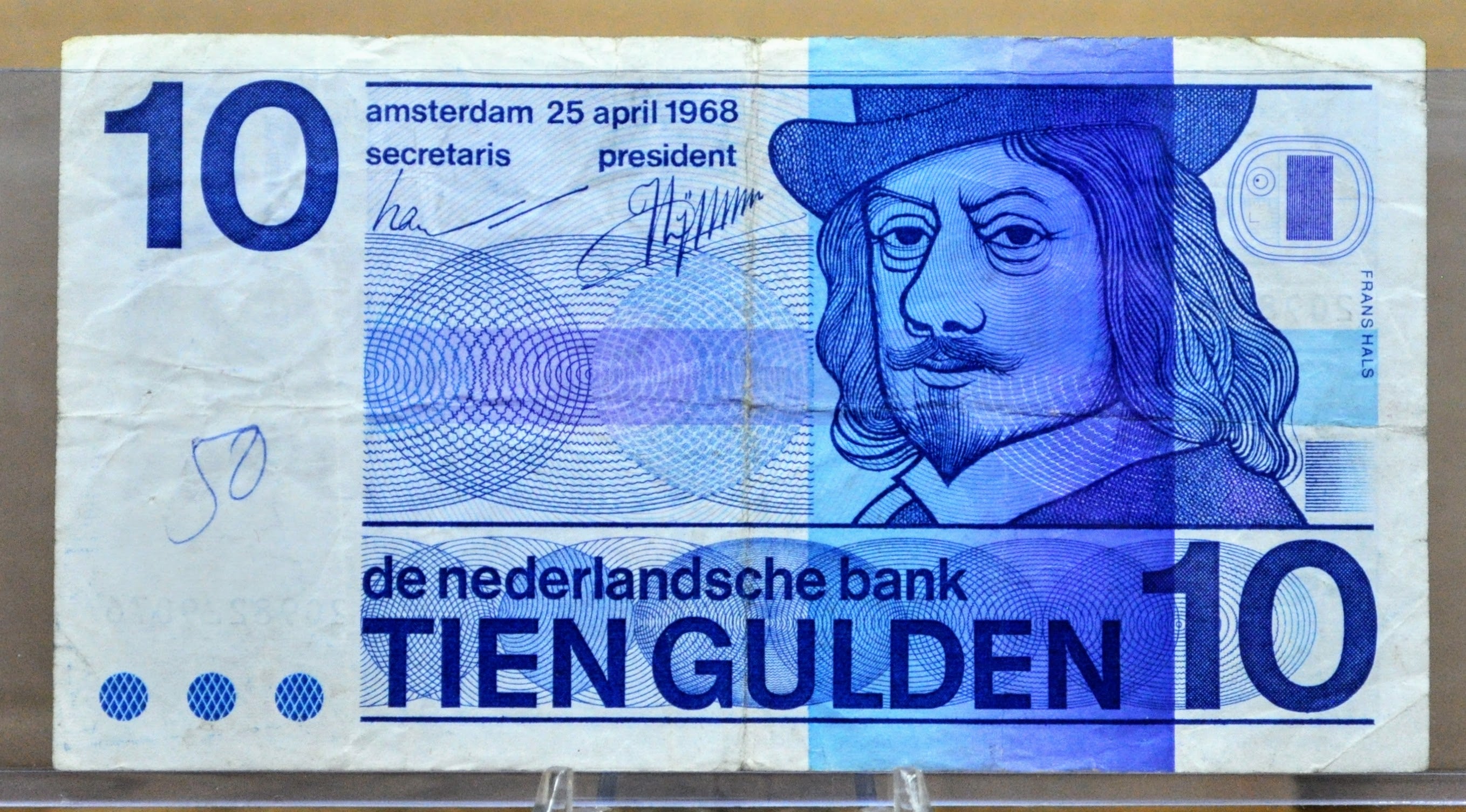 1968 Netherlands 10 Gulden Banknote - Plain Bullseye Reverse - Frans H ...
