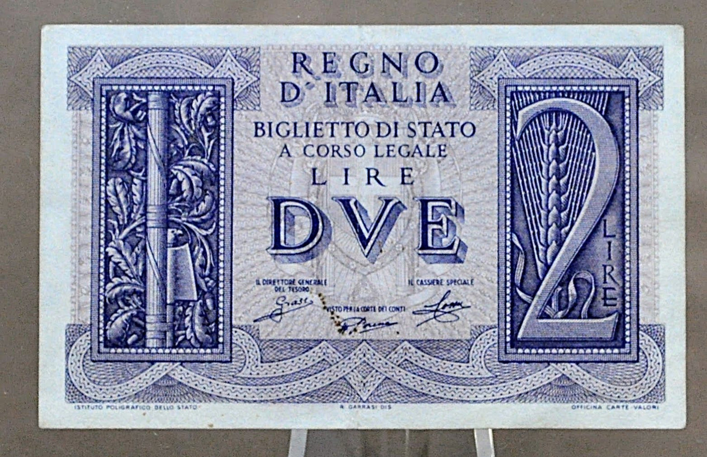1939 Kingdom of Italy 2 Lire Note - Biglietto di Stato - World War 2 Italy Note - 1939 Italian Two Lire WW2 Banknote - P#27