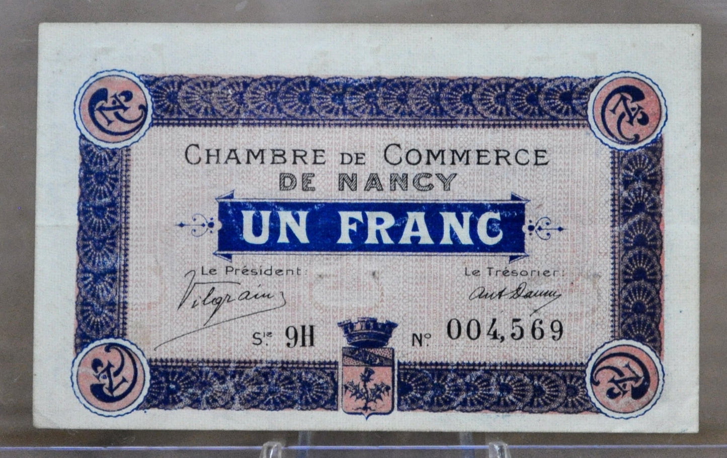 1918 France Chamber of Commerce of Nancy 1 Franc Note - Emergency Issued Note - 1918 Nancy Chamber of Commerce One Franc Note