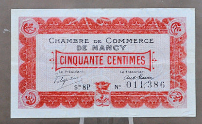1917 France Chamber of Commerce of Nancy 50 Centimes Note - Local Emergency Note - 1917 Nancy Chamber of Commerce Fifty Centimes Note