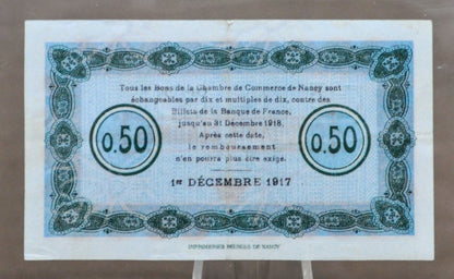 1917 France Chamber of Commerce of Nancy 50 Centimes Note - Local Emergency Note - 1917 Nancy Chamber of Commerce Fifty Centimes Note