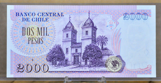 2002 Central Bank of Chile 2000 Pesos Note - Rarer Non-Polymer Type - Uncirculated (UNC) - 2002 Chilean Two Thousand Pesos Note - P#158a